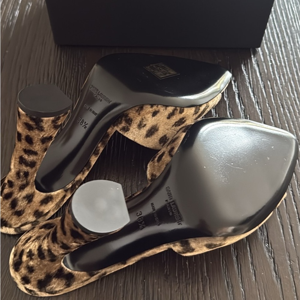 Saint Laurent Leopard Print Women's Heels Velour Mules BNIB 8.5 38 1/2 - Picture 12 of 12